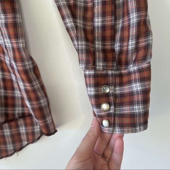 H bar C Ranchwear plaid brown mens western vintage collared button down shirt - Picture 4 of 6